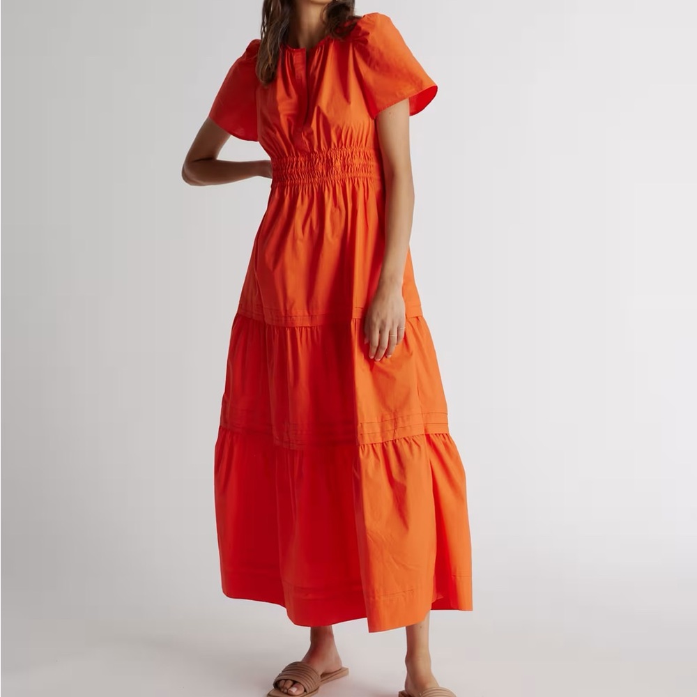 100% Organic Cotton Poplin Tiered Maxi Dress